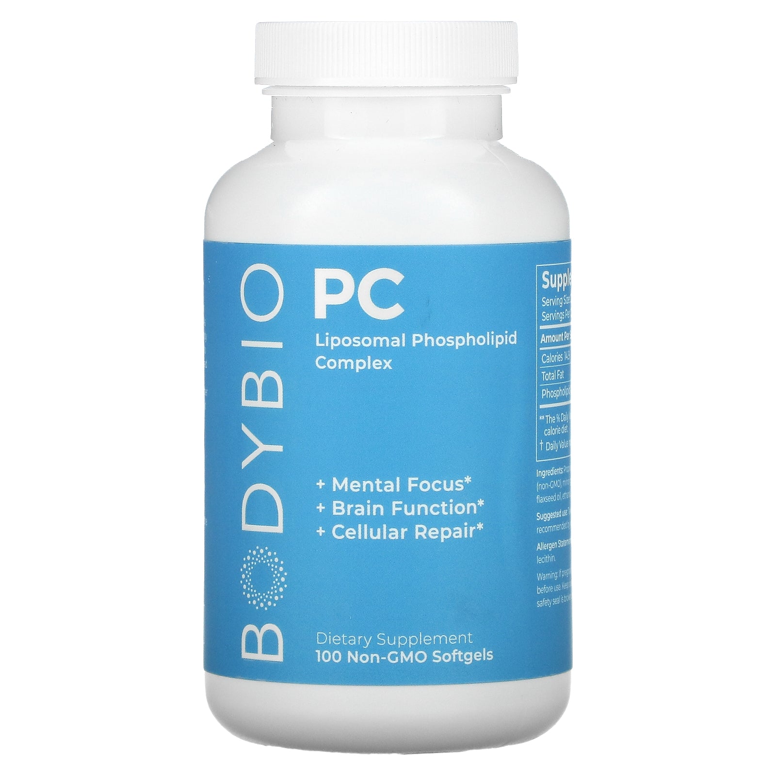 BodyBio, PC, Liposomal Phospholipid Complex, 100 Non-GMO Softgels UPC 743474916001 | HiLife Vitamins
