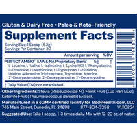 Bodyhealth, Perfect Amino Unflavored, 5.61 oz (159g) UPC 850055756571 | HiLife Vitamins