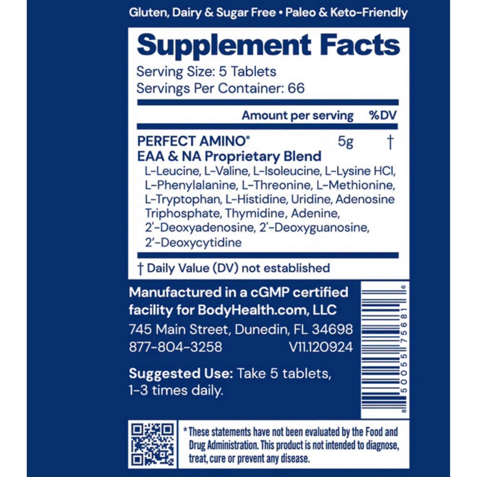 Bodyhealth, Perfect Amino, NSF Certified for Sport, 330 Tablets UPC 850055756816 | HiLife Vitamins