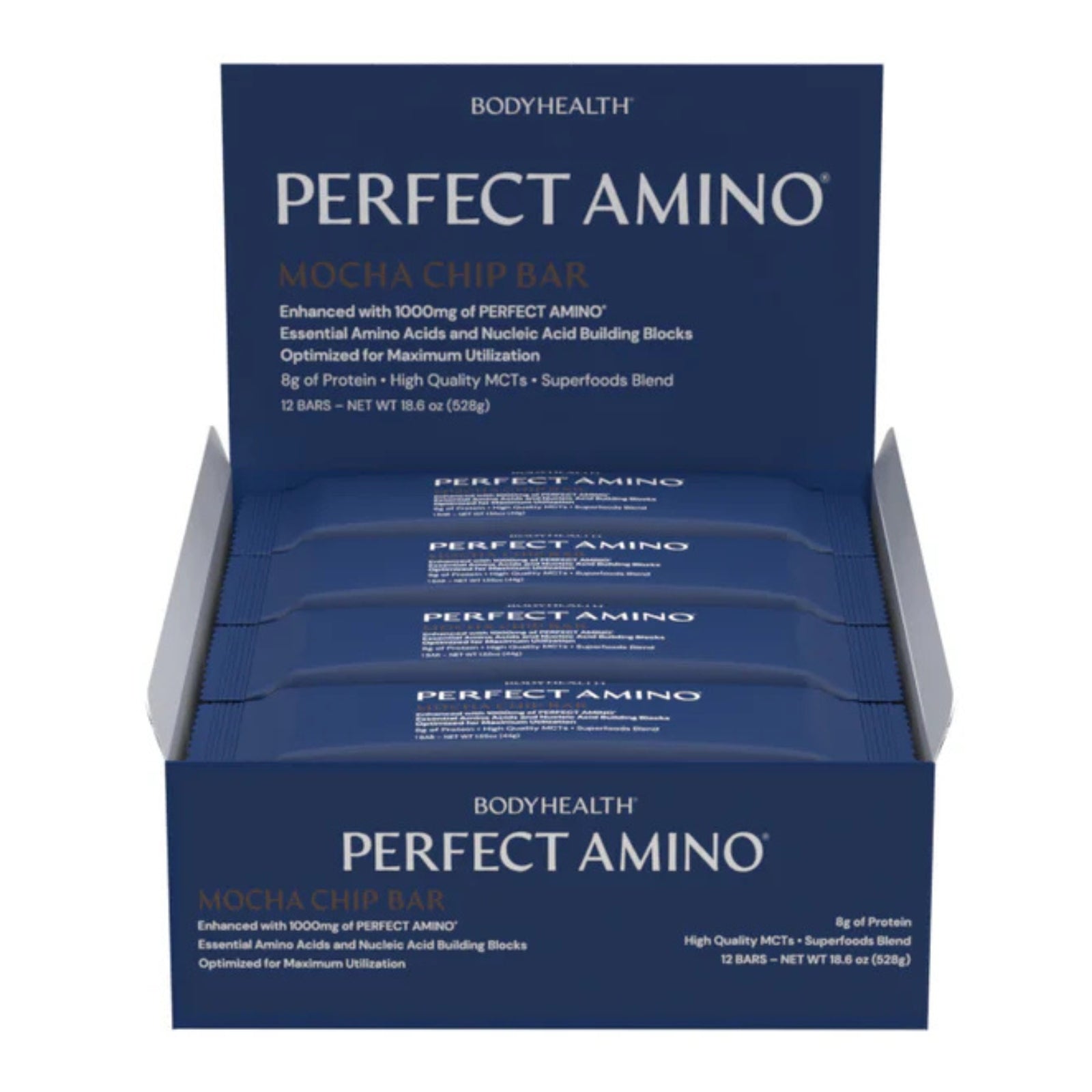 Bodyhealth, Perfect Amino Bar, Mocha Chip Bar, 12 Bars UPC 850073935033 | HiLife Vitamins