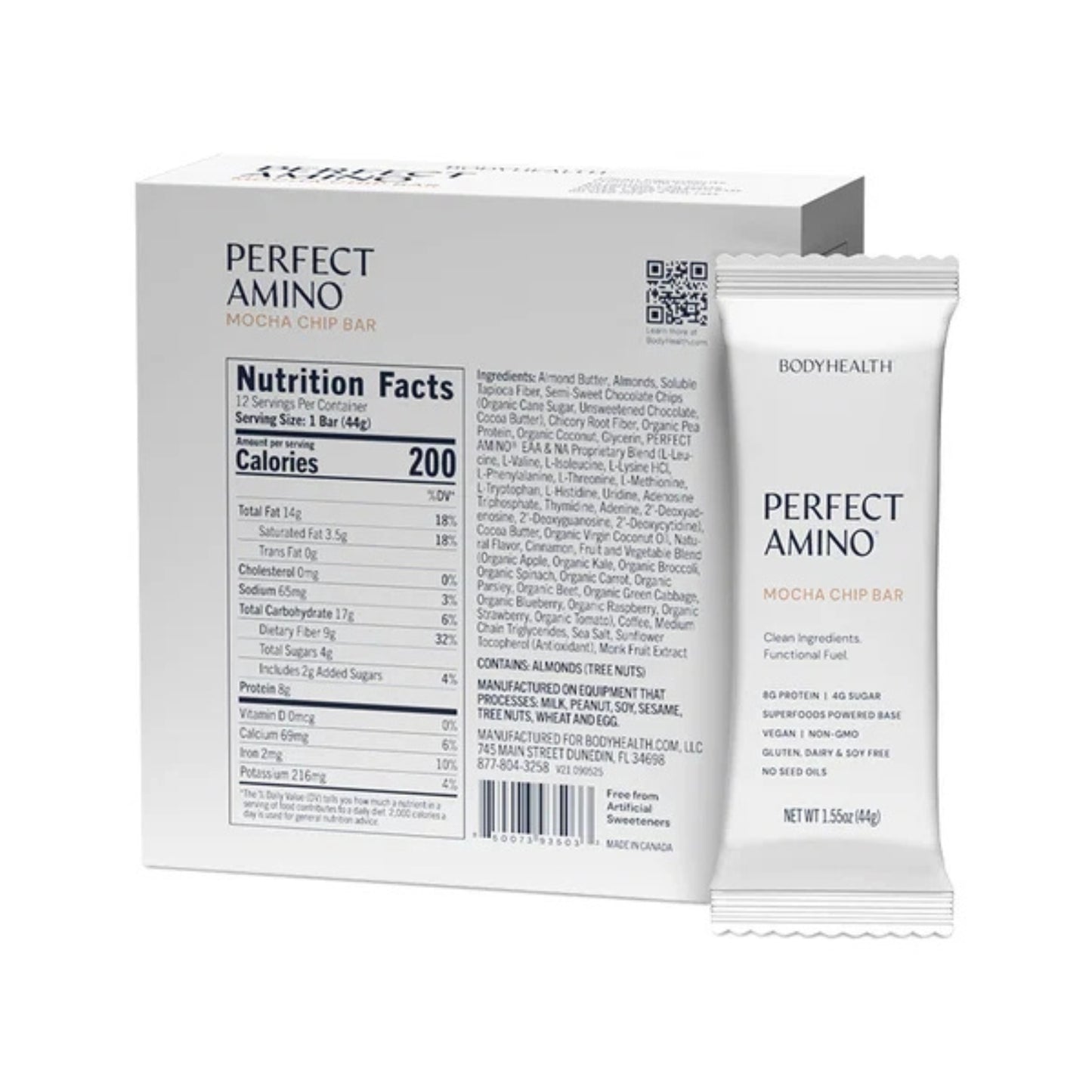 Bodyhealth, Perfect Amino Bar, Mocha Chip Flavor, 12 Bars UPC 850073935033 | Hilife Vitamins