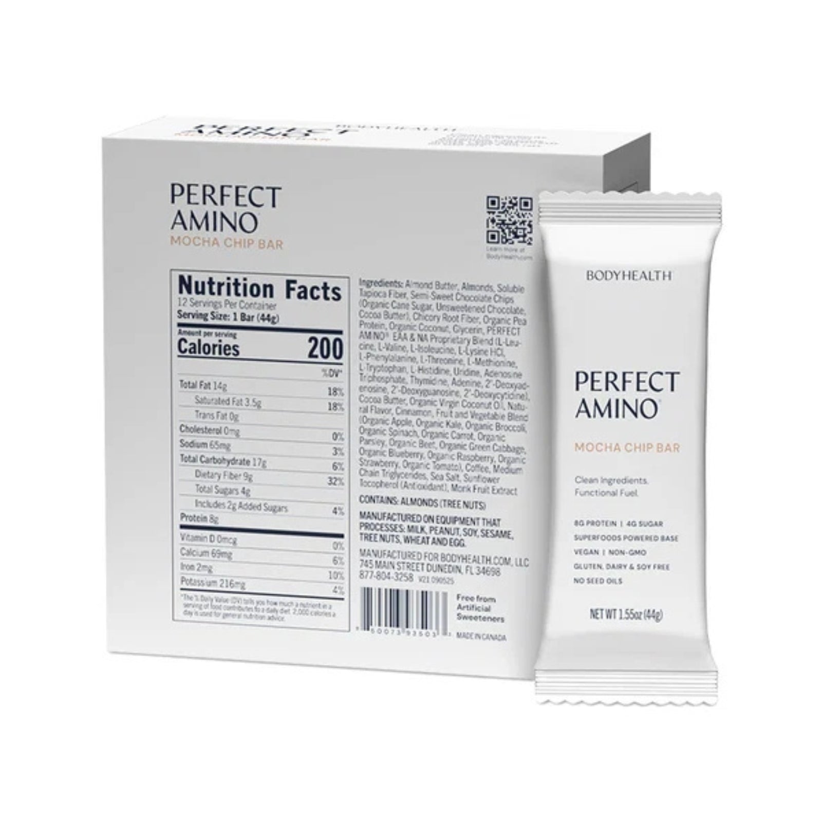 Bodyhealth, Perfect Amino Bar, Mocha Chip Flavor, 12 Bars UPC 850073935033 | Hilife Vitamins