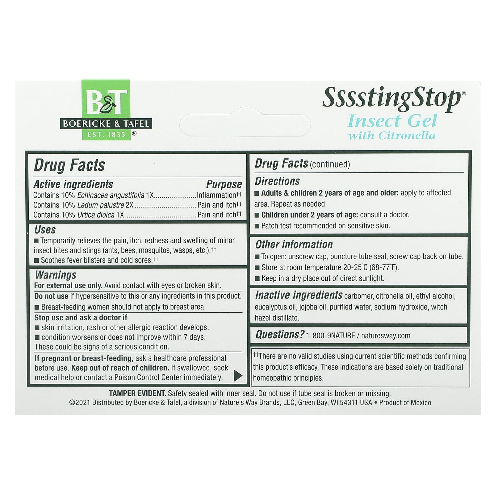 Boericke Tafel, Sting Stop Soothing Gel, 1 Oz Gel UPC 308078253909 | Hilife Vitamins