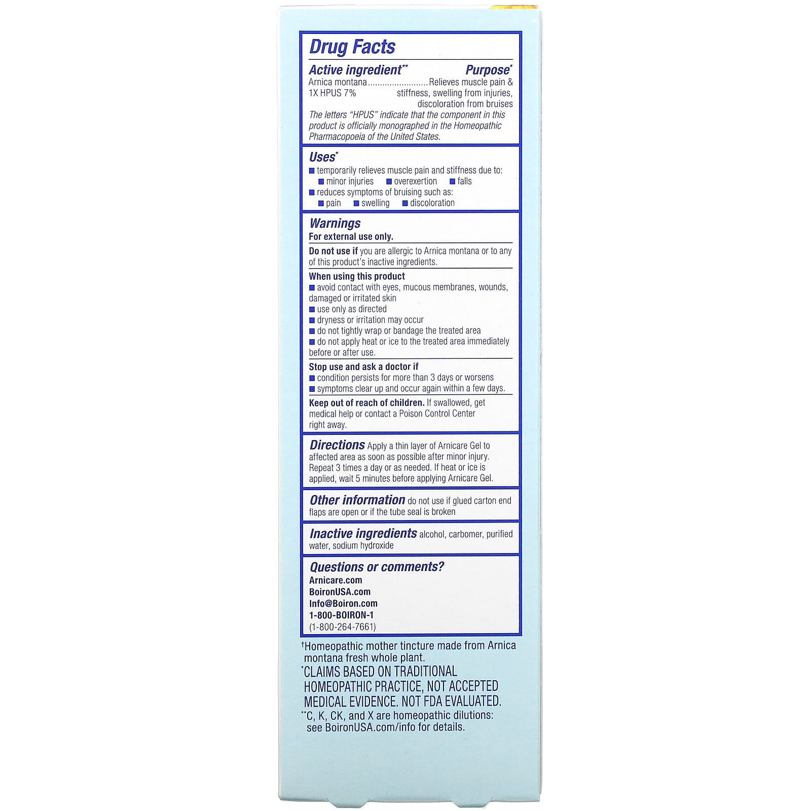 Boiron, Arnicare Gelvalue Size, 4.1 Oz UPC 306969000571 | Hilife Vitamins
