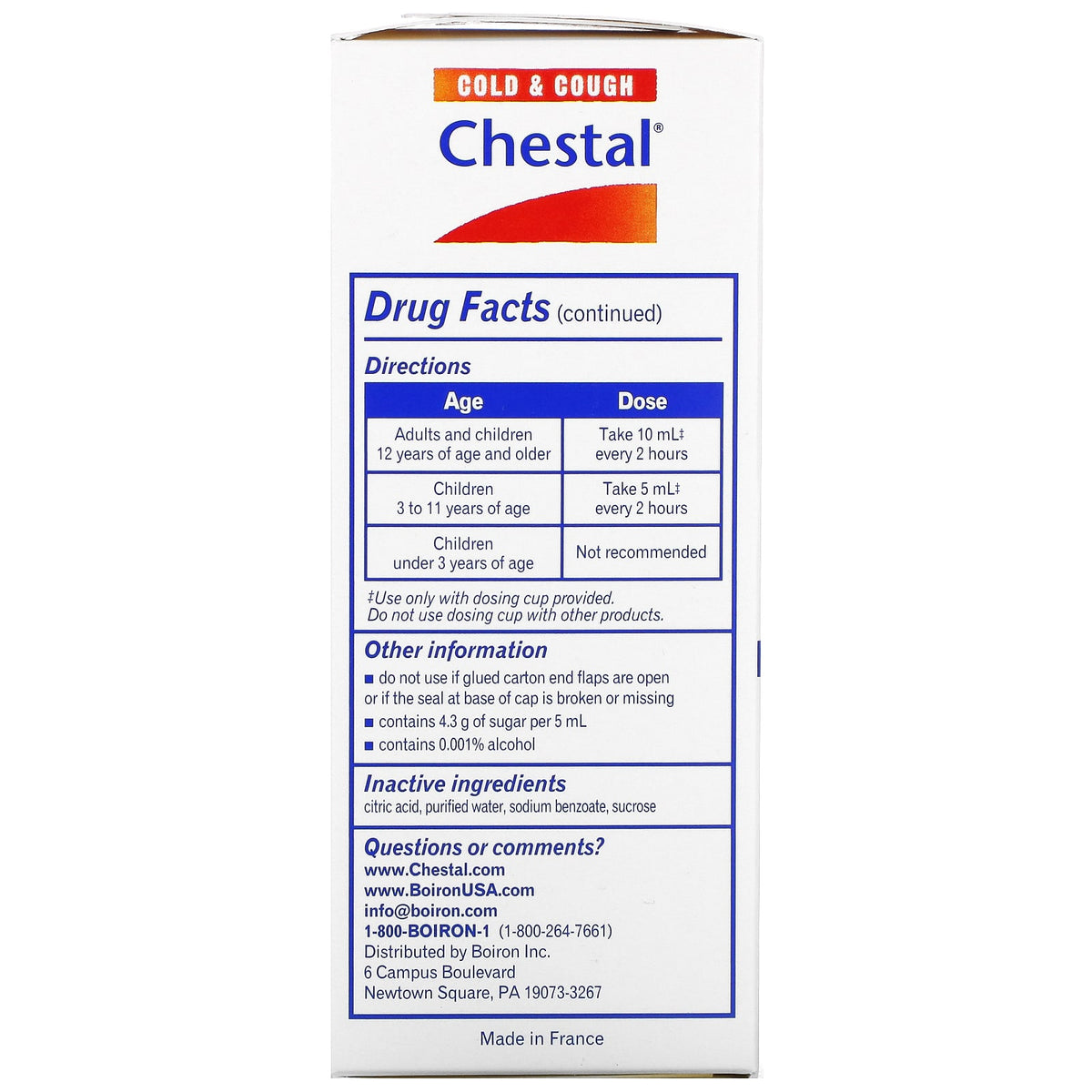 Boiron, Cold&Cough Adult Chestal, 6.7 Oz UPC 306969067284 | Hilife Vitamins