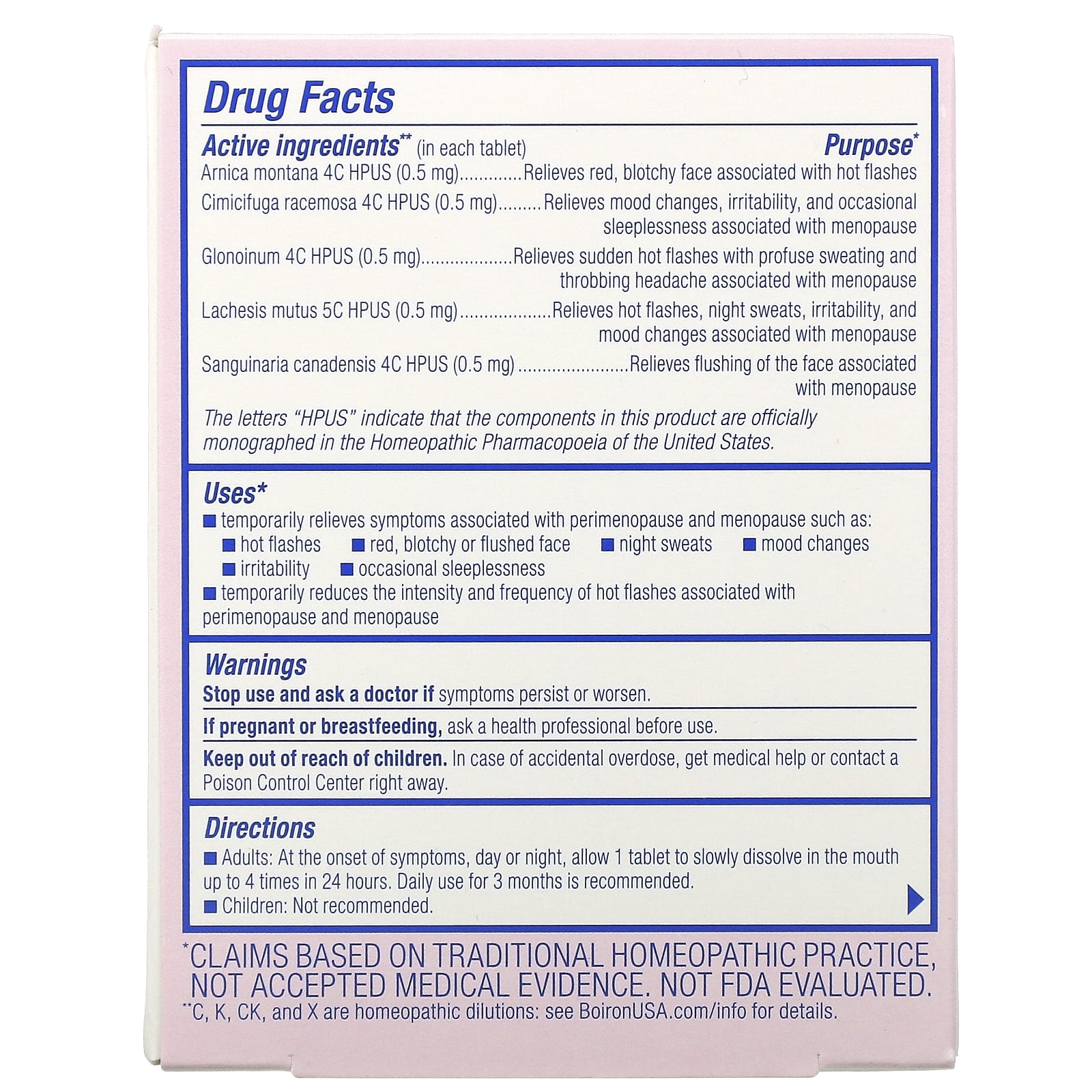 Boiron, Cyclease Menopause, 60 Meltaway Tablets UPC 306969082041 | Hilife Vitamins