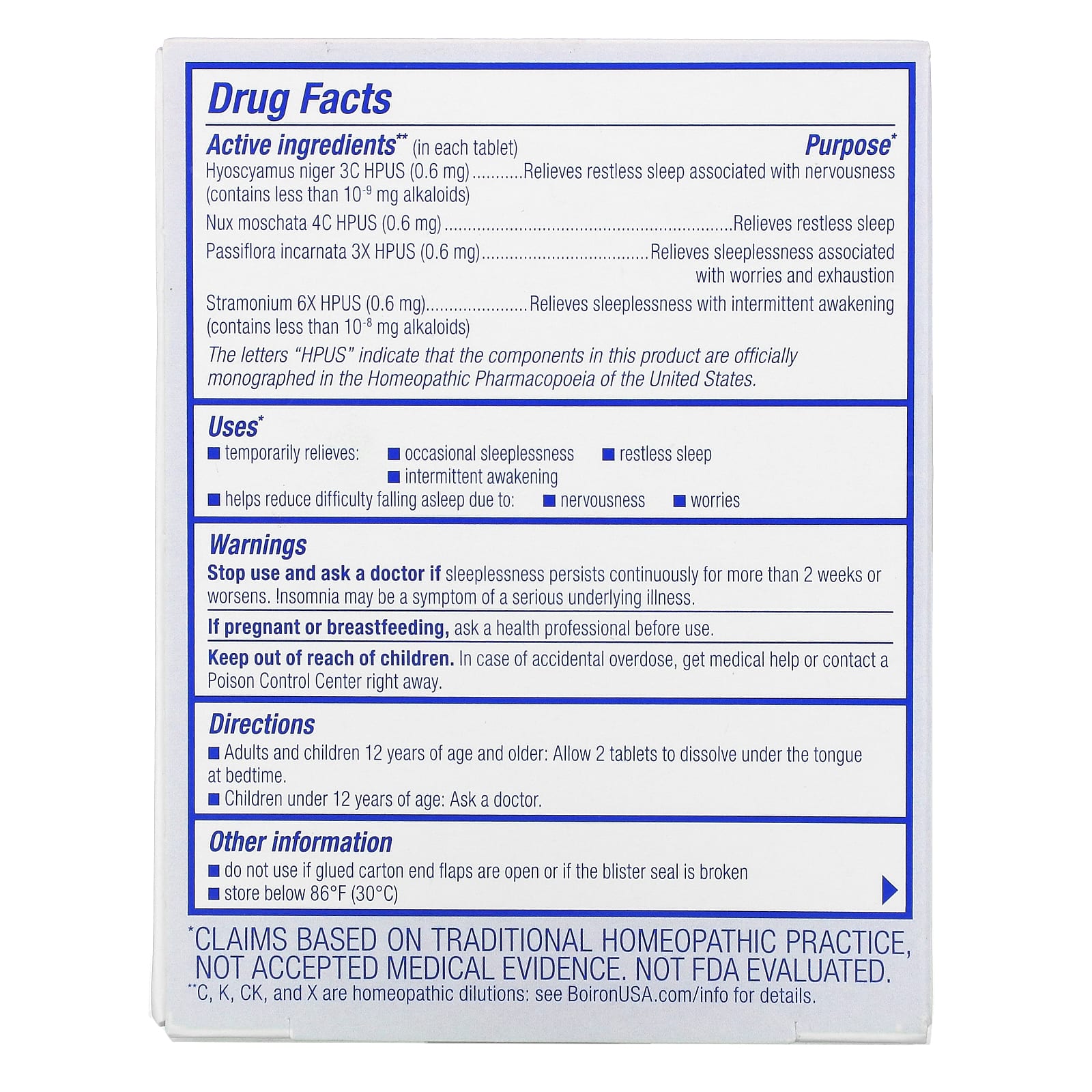 Boiron, Sleep Calm Meltaway Tablets, Unflavored, 60 Meltaway Tablets UPC 306969310045 | Hilife Vitamins