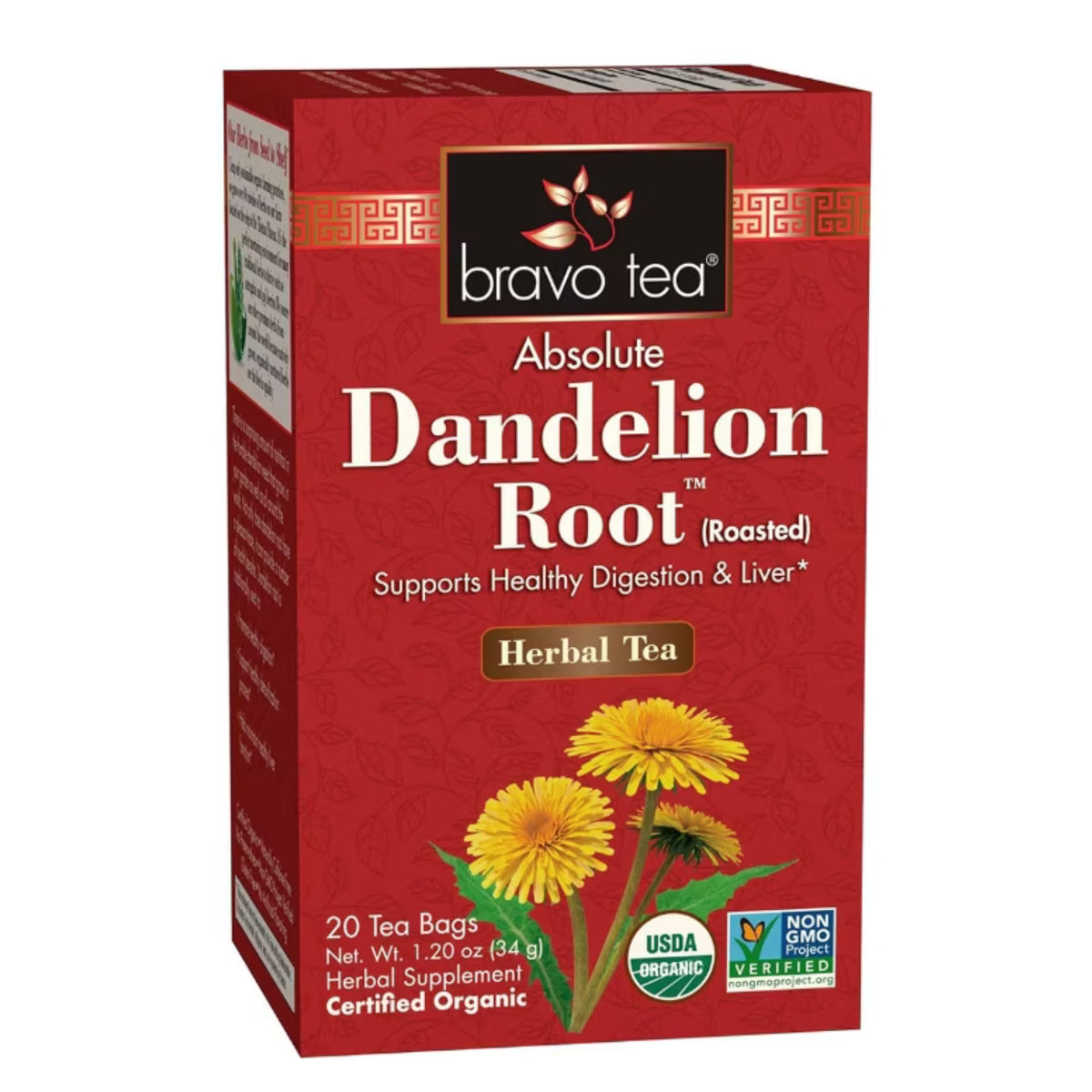 Bravo Tea, Organic Absolute Dandelion Root, 20 Tea Bags UPC 855533005639 | Hilife Vitamins