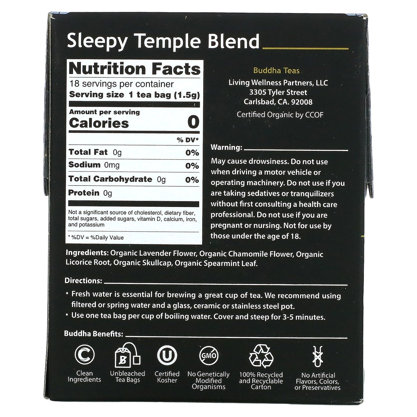 Buddha Teas, Sleepy Temple Blend, 18 Tea Bags UPC 819005011511 | Hilife Vitamins
