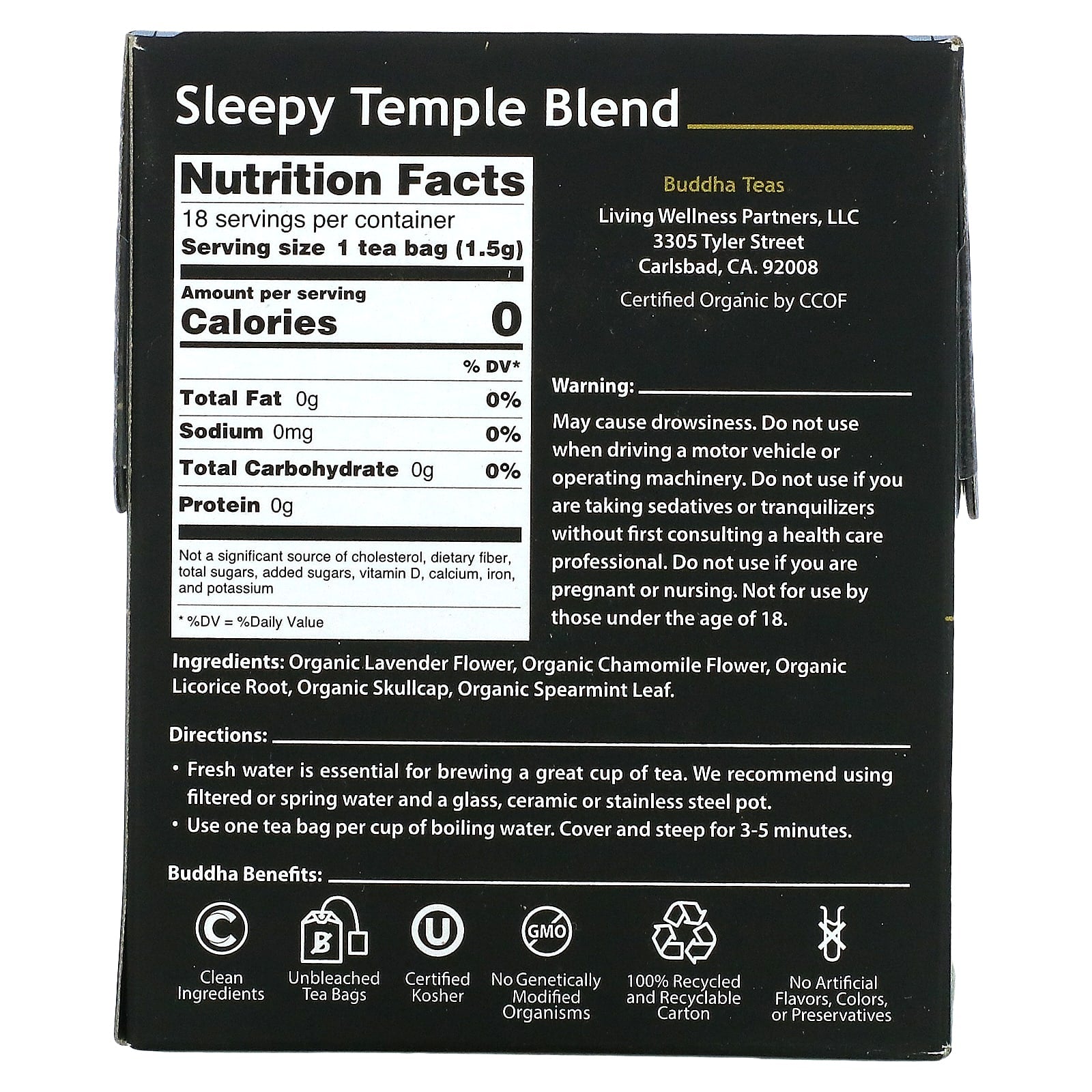 Buddha Teas, Sleepy Temple Blend, 18 Tea Bags UPC 819005011511 | Hilife Vitamins