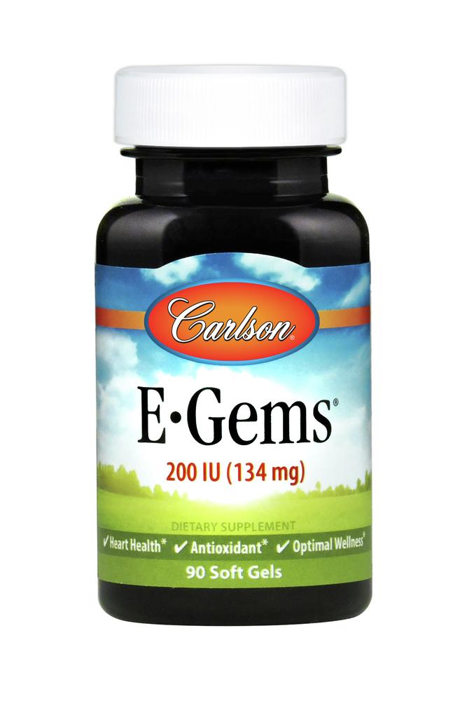 Carlson Labs, E-Gems 200IU, 90 Softgels UPC 088395003202 | HiLife Vitamins
