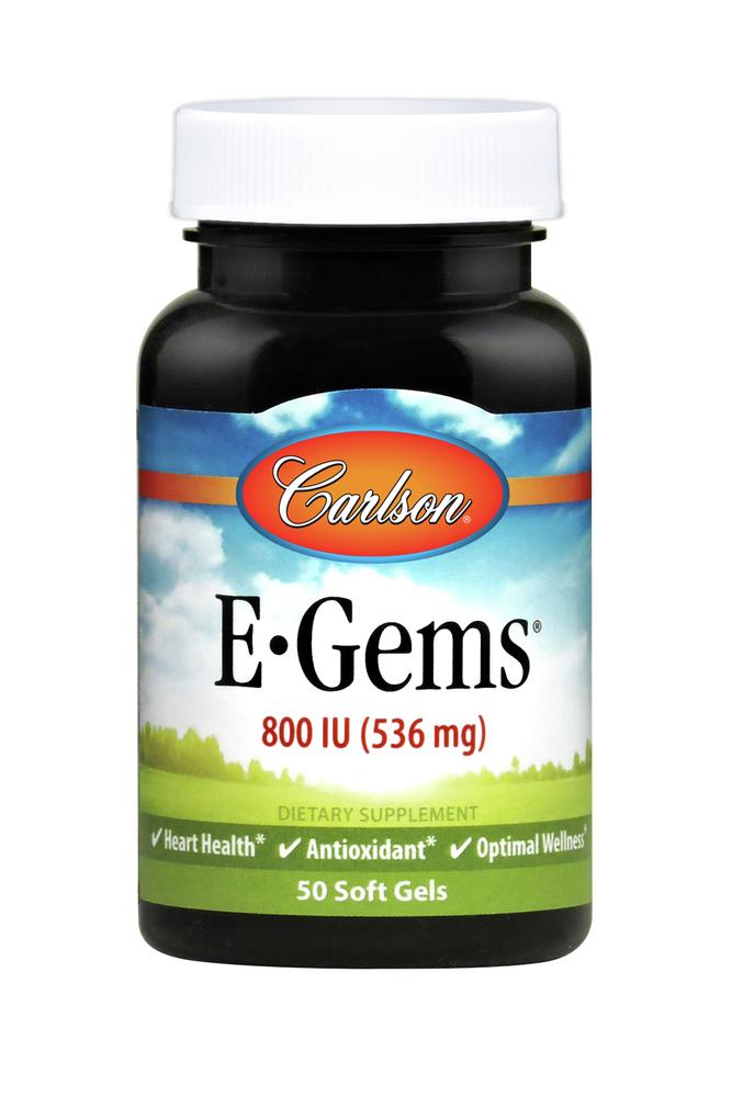 Carlson Labs, E-Gems 800IU, 50 Softgels UPC 088395003806 | HiLife Vitamins