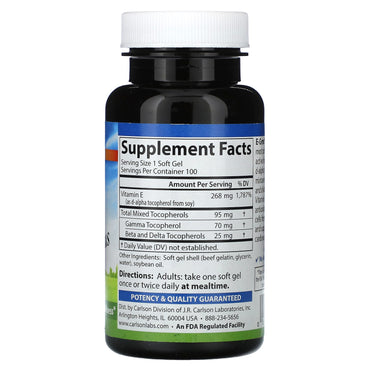 Carlson Labs, E-Gems Plus 400IU, 100 Softgels UPC 088395004414 | HiLife Vitamins