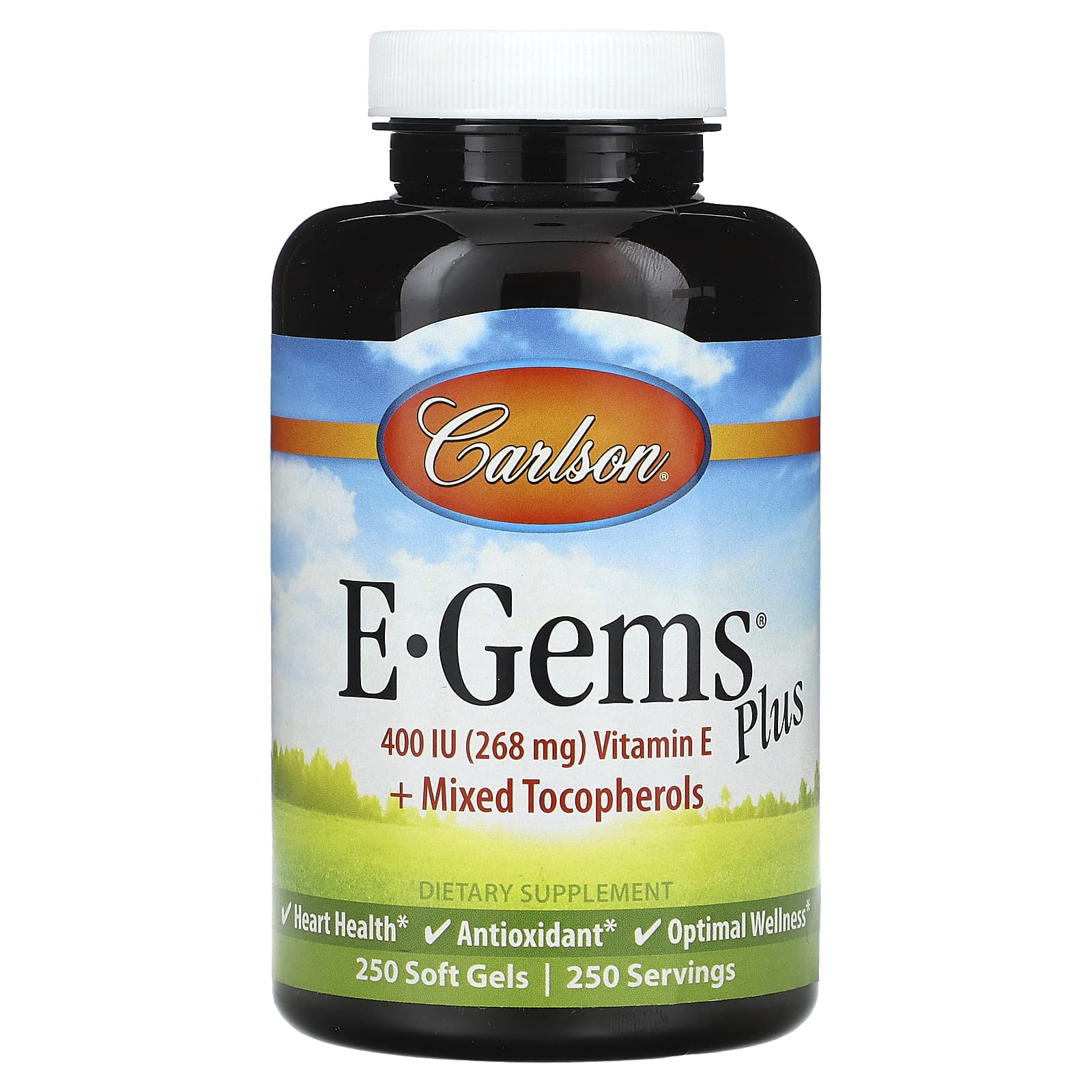 Carlson Labs, E-Gems Plus 400IU, 250 Softgels UPC 088395004421 | HiLife Vitamins
