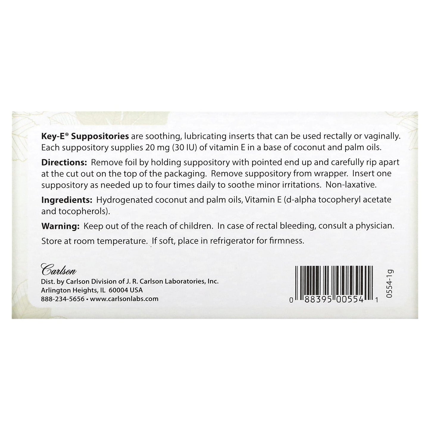 Carlson Labs, Key-E Suppositories, 24 box UPC 088395005541 | HiLife Vitamins