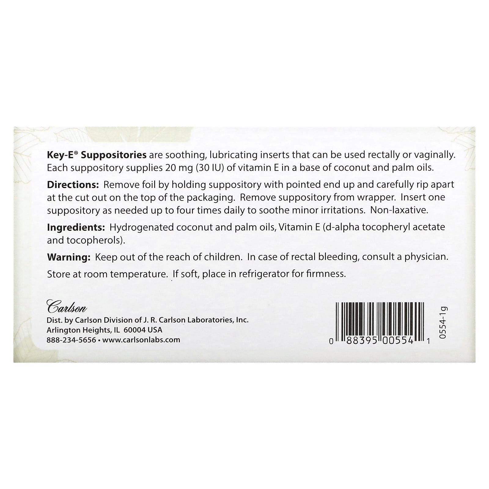 Carlson Labs, Key-E Suppositories, 24 box UPC 088395005541 | HiLife Vitamins