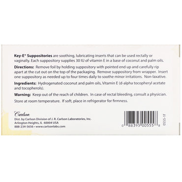 Carlson Labs, Key-E Suppositories, 12 inserts UPC 088395005558 | HiLife Vitamins