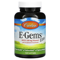 Carlson Labs, E-Gems Elite 400 IU, 120 Softgels UPC 088395007712 | HiLife Vitamins