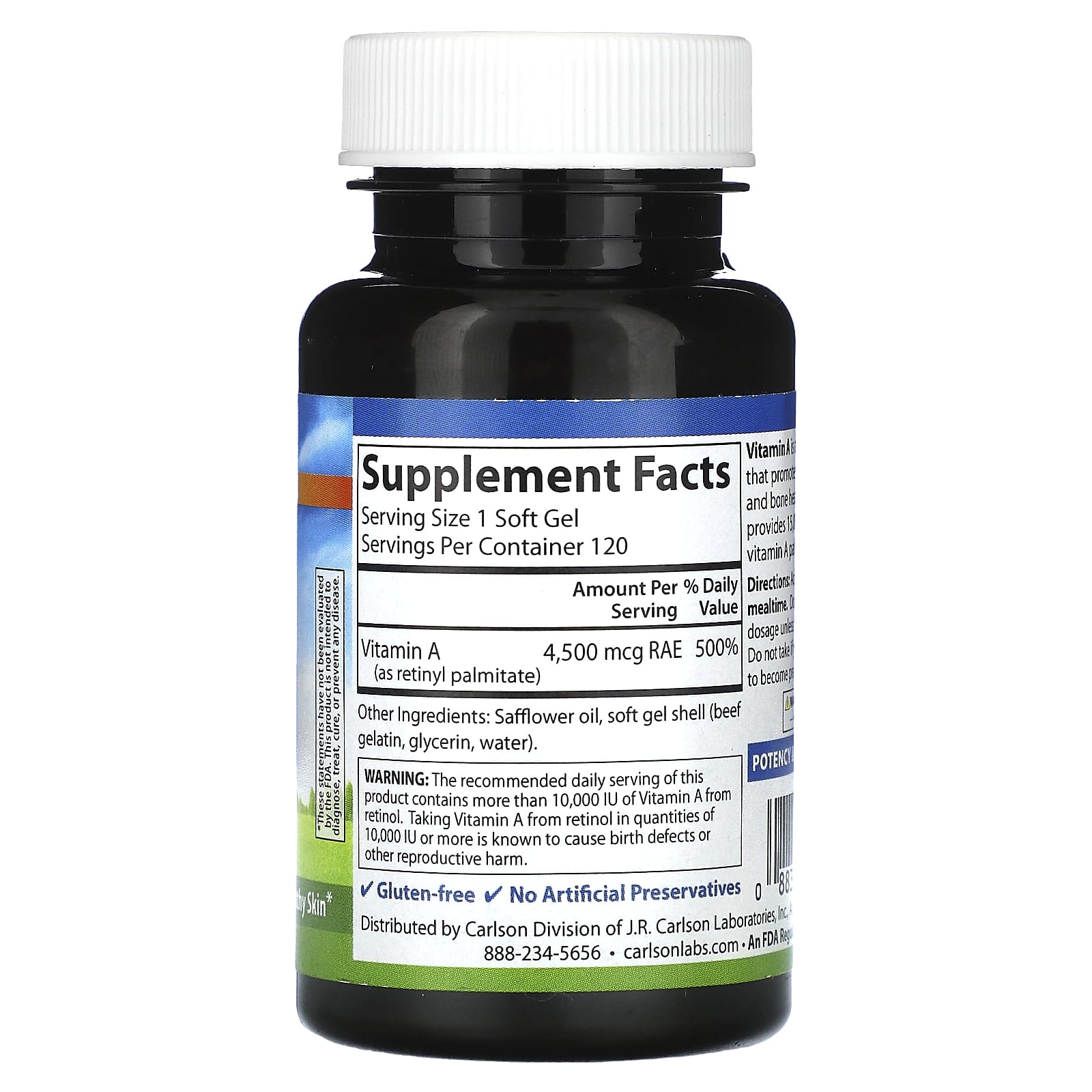 Carlson Labs, Vitamin A Palmitate 15000 IU, 120 Softgels UPC 088395011016 | HiLife Vitamins
