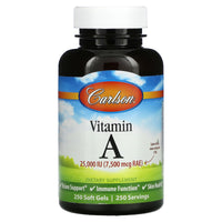 Carlson Labs, Vitamin A Natural 25000 IU, 250 Softgels UPC 088395011320 | HiLife Vitamins