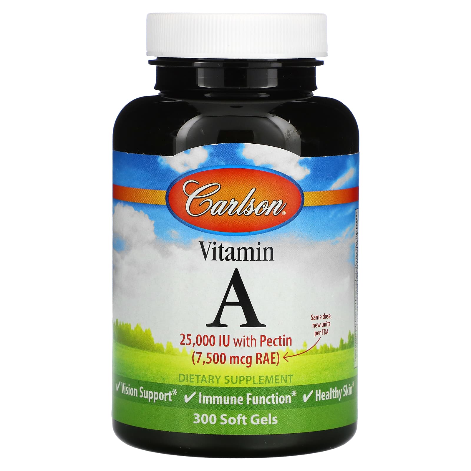 Carlson Labs, Vitamin A with Pectin 25000IU, 300 Softgels UPC 088395011634 | HiLife Vitamins