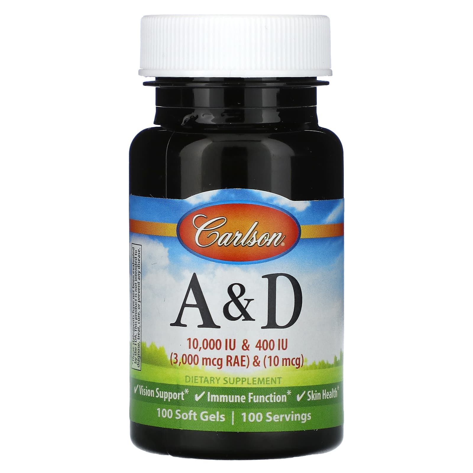Carlson Labs, Vitamin A&D 10000/400IU, 100 Softgels UPC 088395012112 | HiLife Vitamins