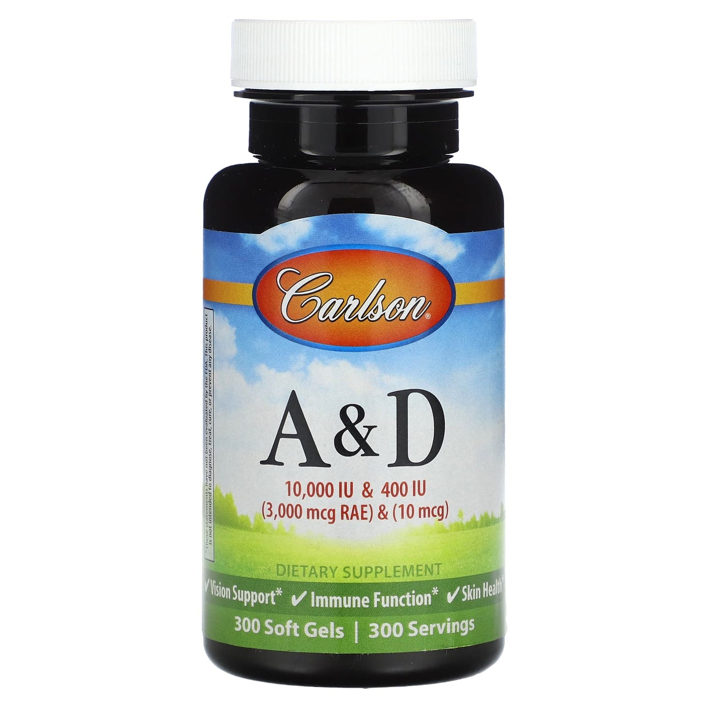 Carlson Labs, Vitamin A&D 10000/400 IU, 300 Softgels UPC 088395012136 | HiLife Vitamins