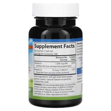 Carlson Labs, Vitamin A&D25000/1000IU, 100 Softgels UPC 088395012419 | HiLife Vitamins