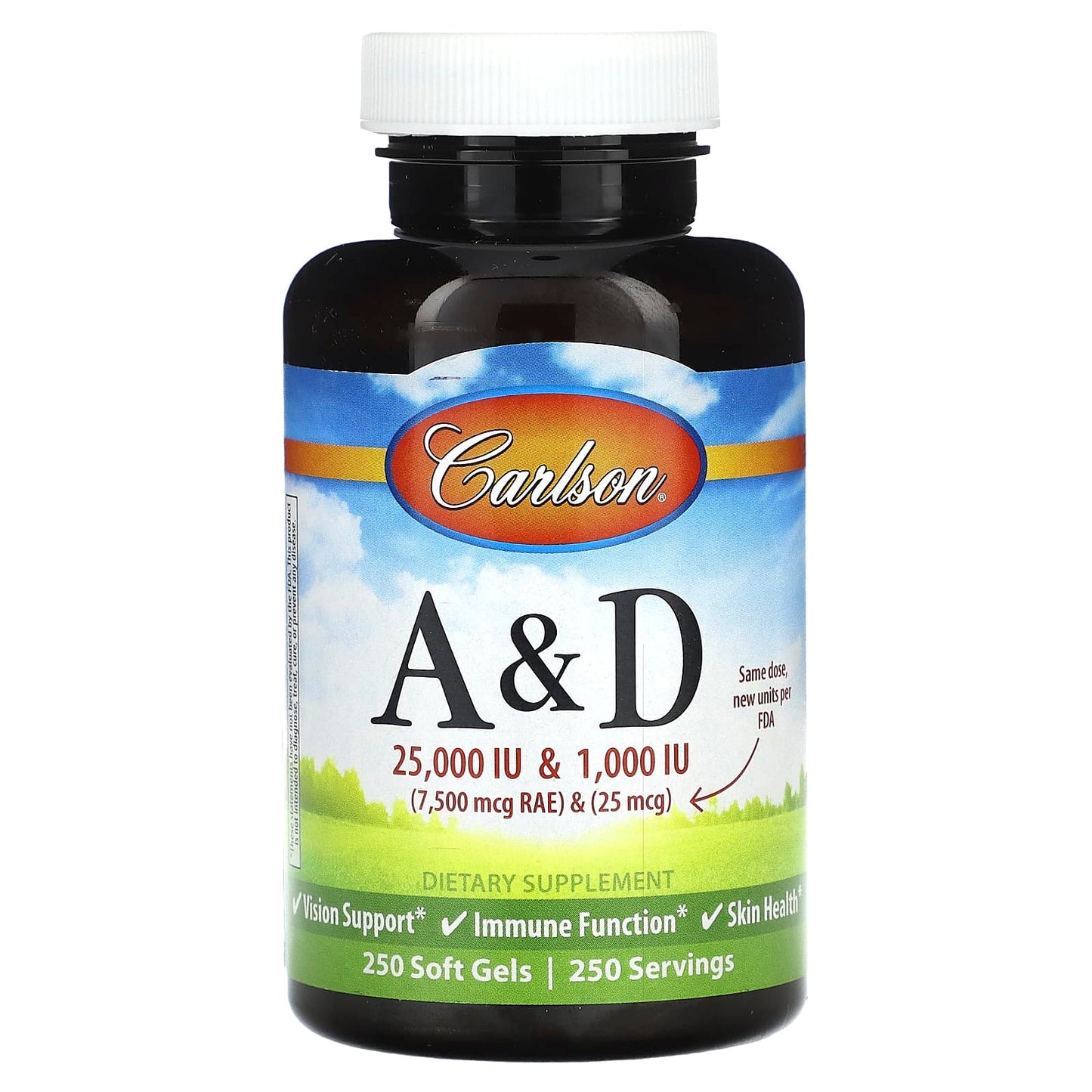 Carlson Labs, Vitamin A&D25000/1000IU, 250 Softgels UPC 088395012426 | HiLife Vitamins
