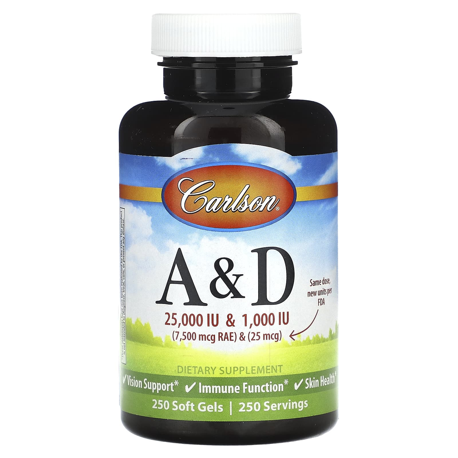 Carlson Labs, Vitamin A&D25000/1000IU, 250 Softgels UPC 088395012426 | HiLife Vitamins