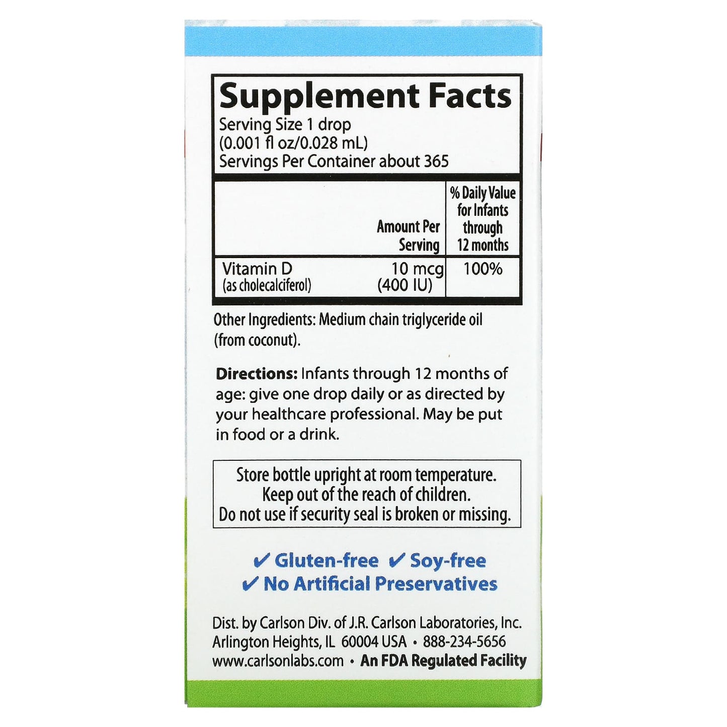 Carlson Labs, Super Daily D3 For Baby 400 IU, .35 Oz UPC 088395012501 | HiLife Vitamins