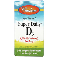 Carlson Labs, D3 Super Daily 4000 IU, .35 Oz UPC 088395012907 | HiLife Vitamins
