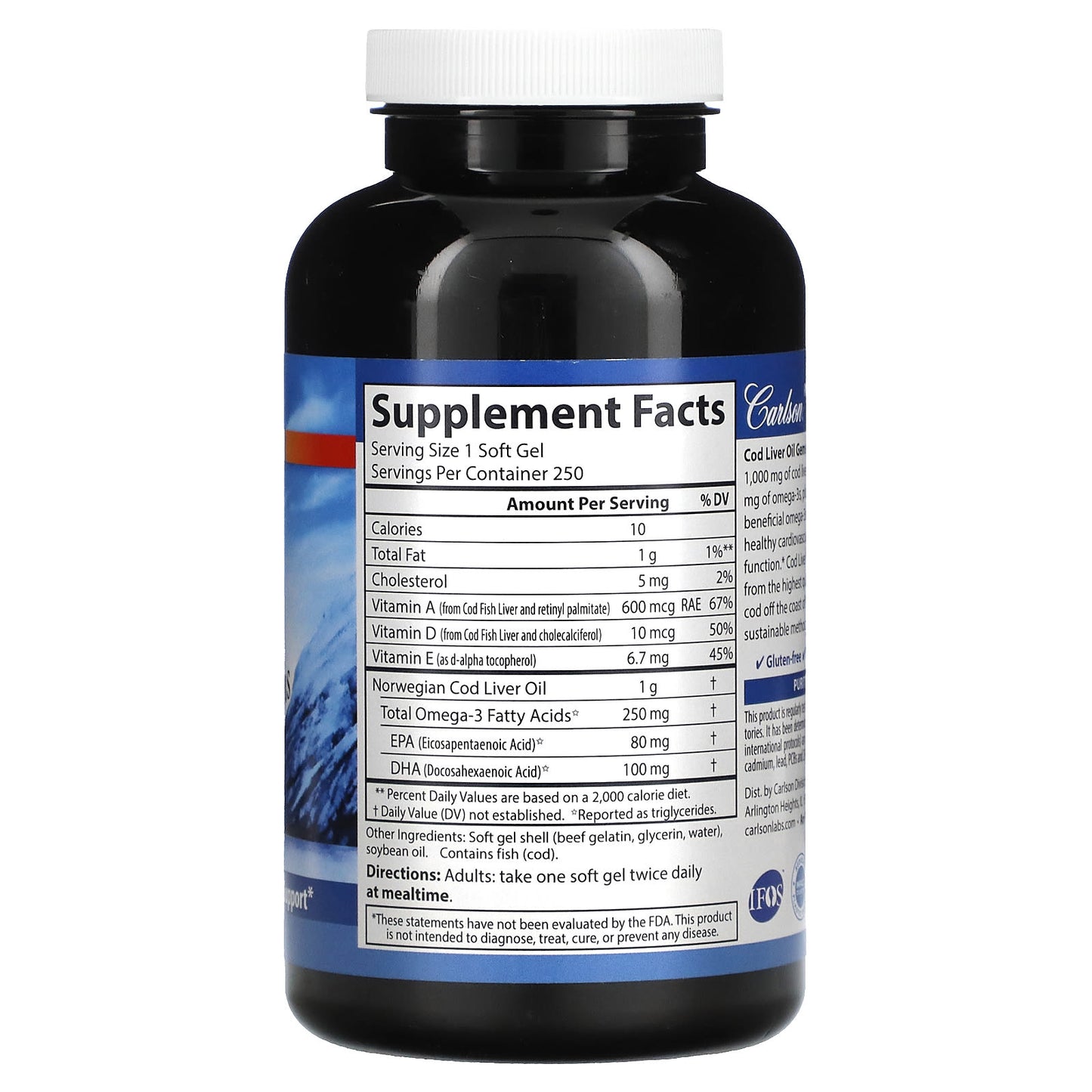 Carlson Labs, Super Cod Liver, 250 Softgels UPC 088395013027 | HiLife Vitamins