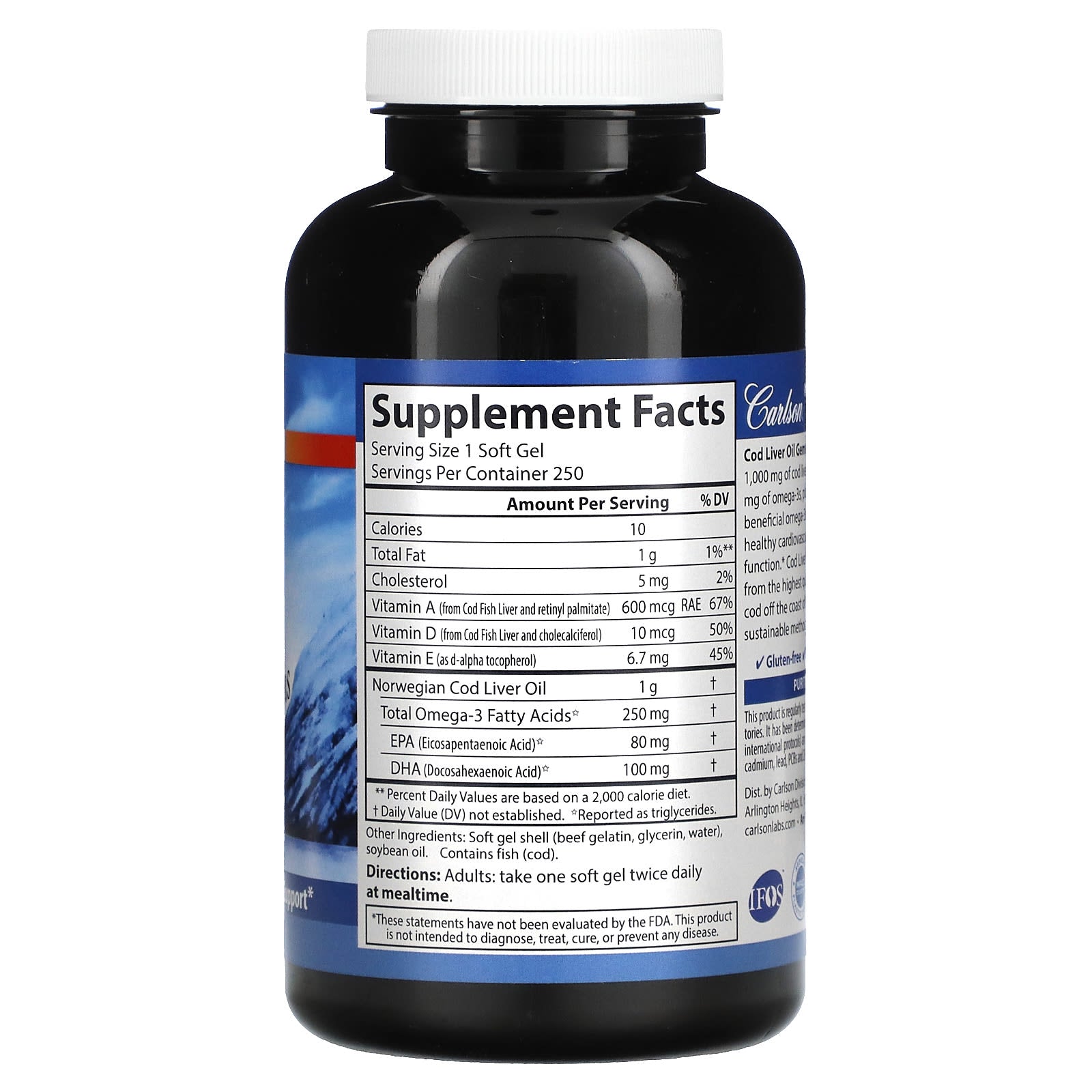 Carlson Labs, Super Cod Liver, 250 Softgels UPC 088395013027 | HiLife Vitamins