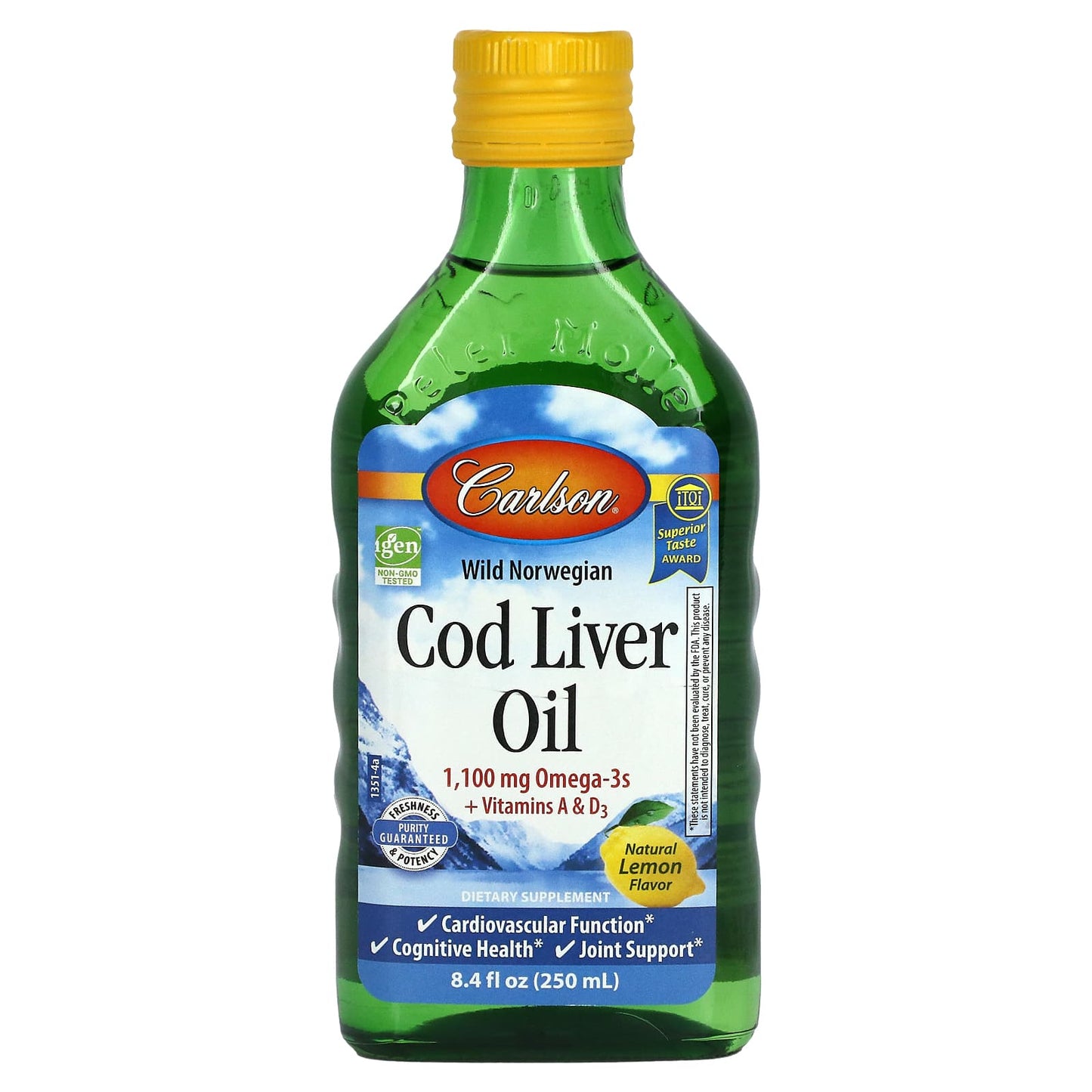 Carlson Labs, Norwegian Cod Liver Oil Lemon Flavor, 8.4 Oz UPC 088395013515 | HiLife Vitamins