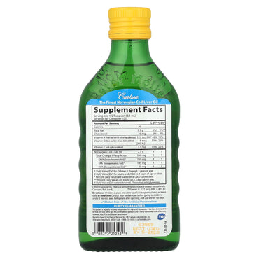 Carlson Labs, Kid's, Norwegian Cod Liver Oil, Natural Lemon, 8.4 fl oz (250 ml) UPC 088395013539 | Hilife Vitamins