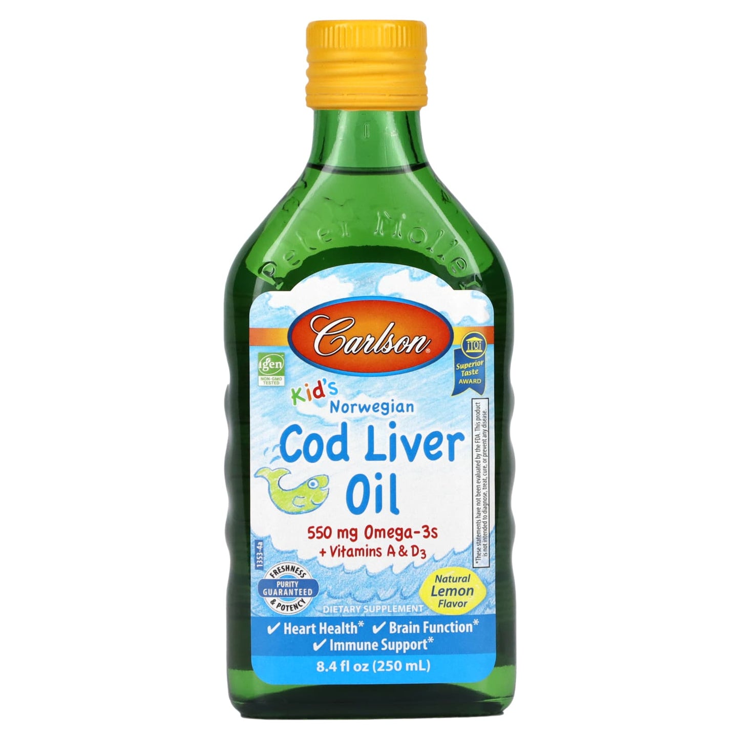 Carlson Labs, Cod Liver Oil Liq. Lemon, kids, 250ml UPC 088395013539 | HiLife Vitamins