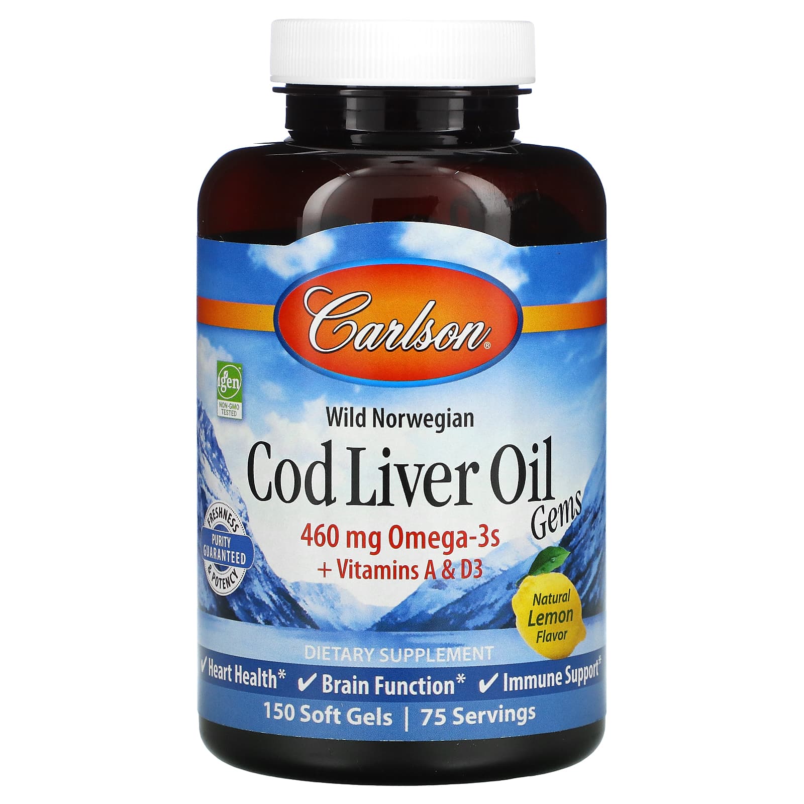 Carlson Labs, Cod Liver Oil Lemon, 150 Softgels UPC 088395013812 | HiLife Vitamins