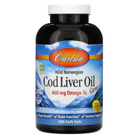 Carlson Labs, Cod Liver Oil Lemon, 300 Softgels UPC 088395013836 | HiLife Vitamins