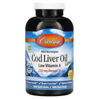Carlson Labs, Low A Cod Liver Oil, 300 Softgels UPC 088395013935 | HiLife Vitamins