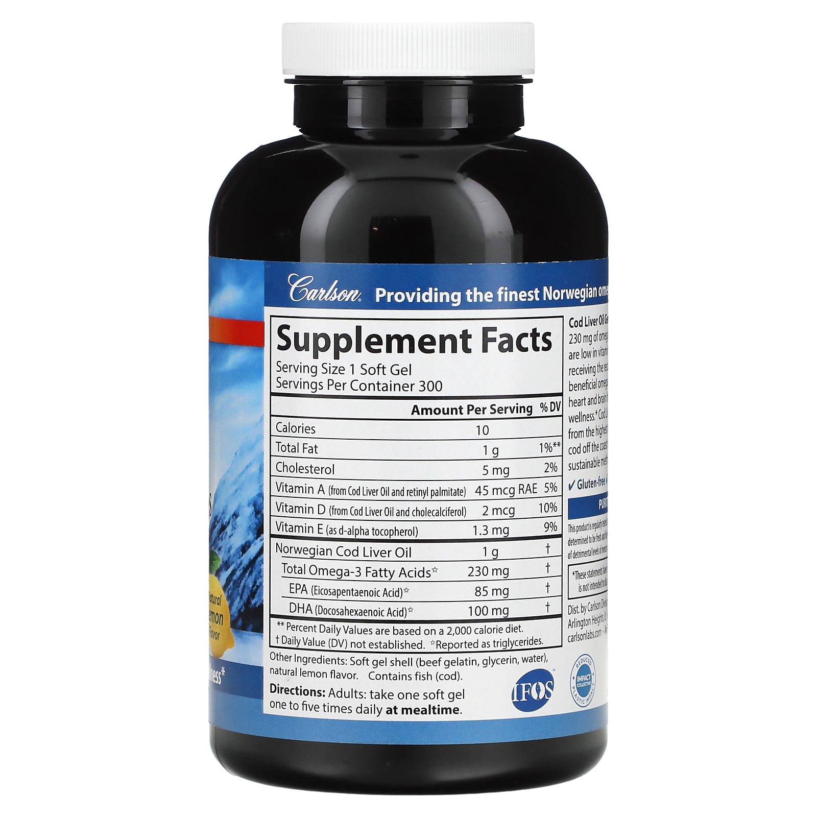 Carlson Labs, Low A Cod Liver Oil, 300 Softgels UPC 088395013935 | HiLife Vitamins