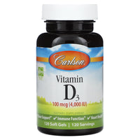 Carlson Labs, D3 100 Mcg (4000 IU), 120 Softgels UPC 088395014314 | HiLife Vitamins