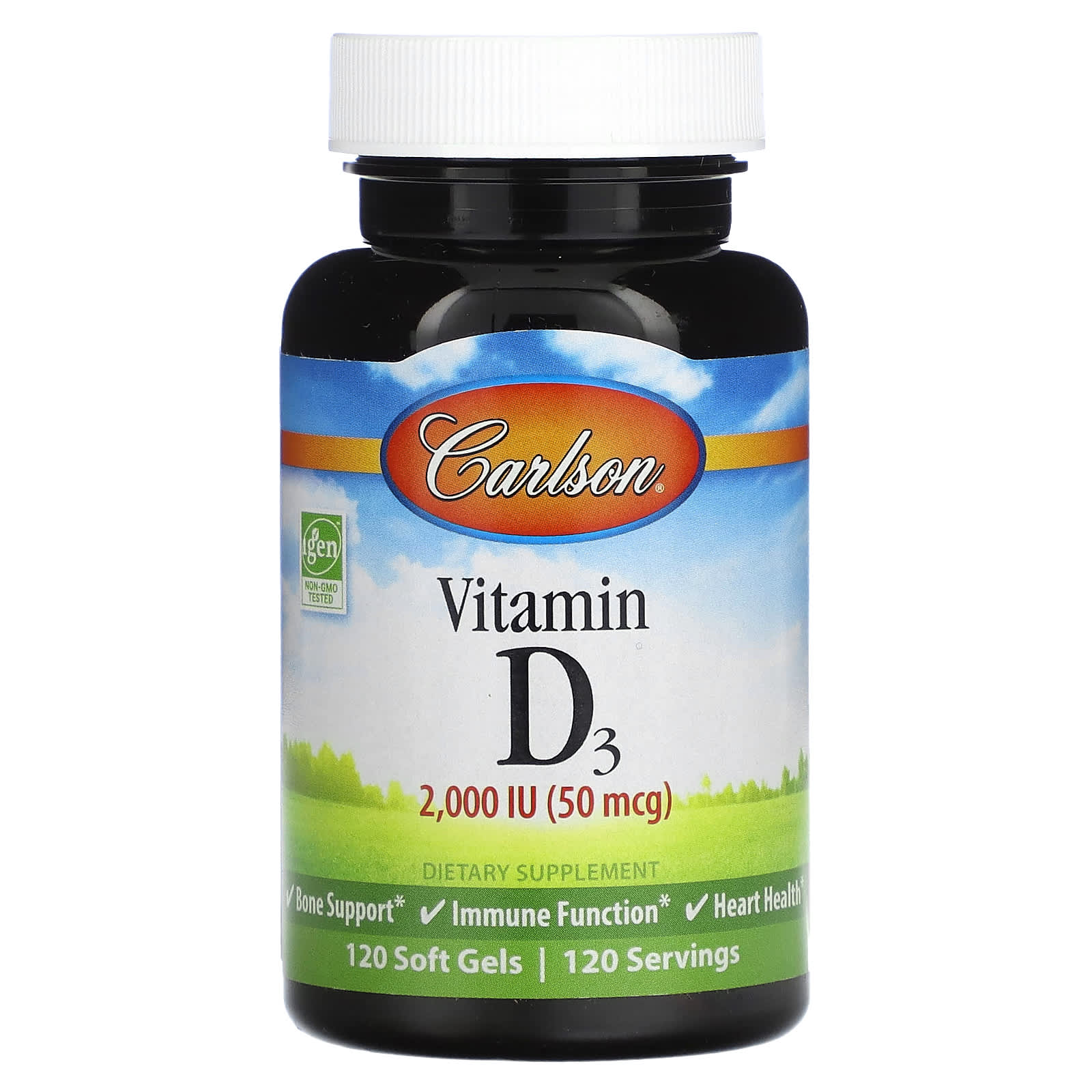 Carlson Labs, Vitamin D 3 2000 IU, 120 Softgels UPC 088395014611 | HiLife Vitamins