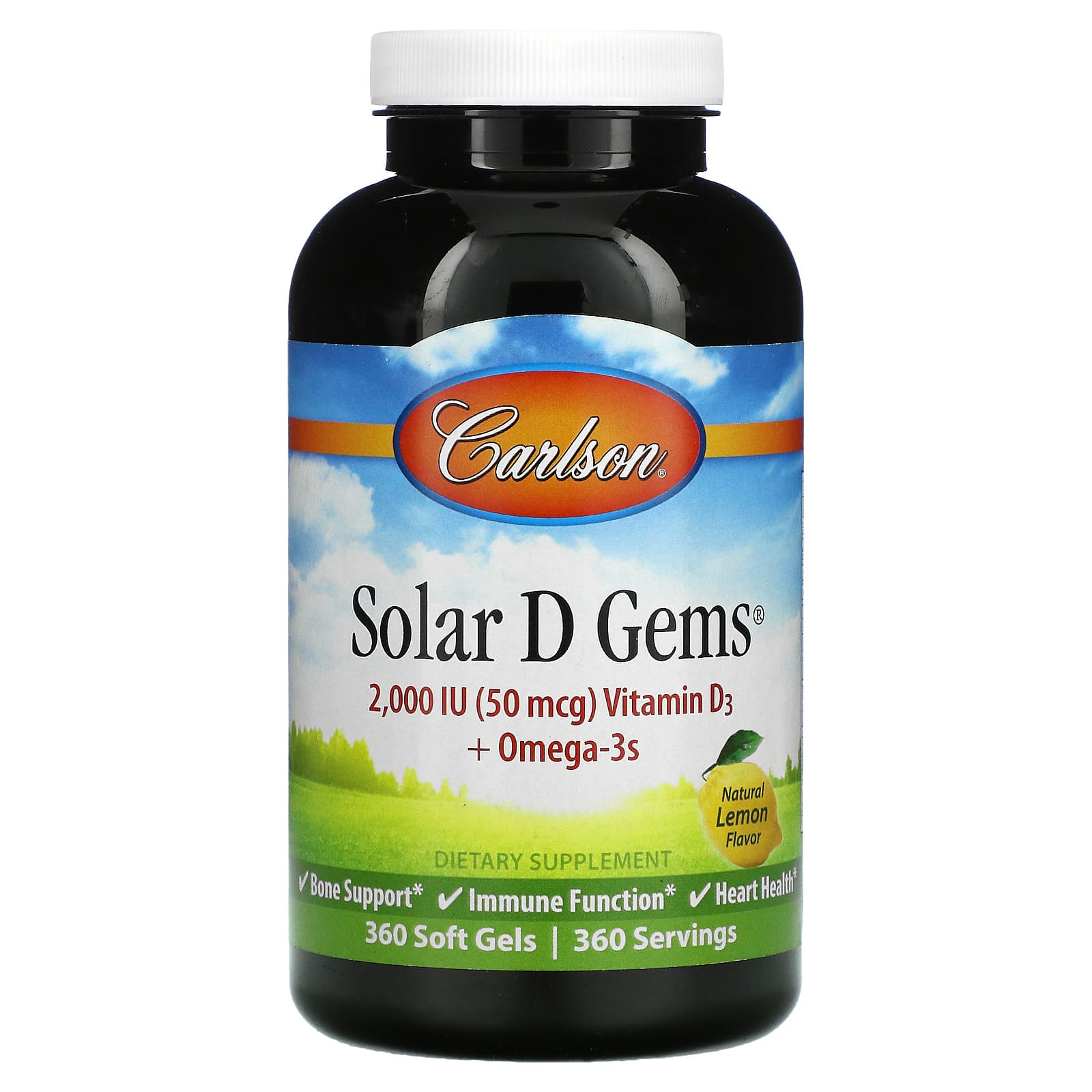 Carlson Labs, Solar D Gems 2000 IU, 360 Softgels UPC 088395014734 | HiLife Vitamins