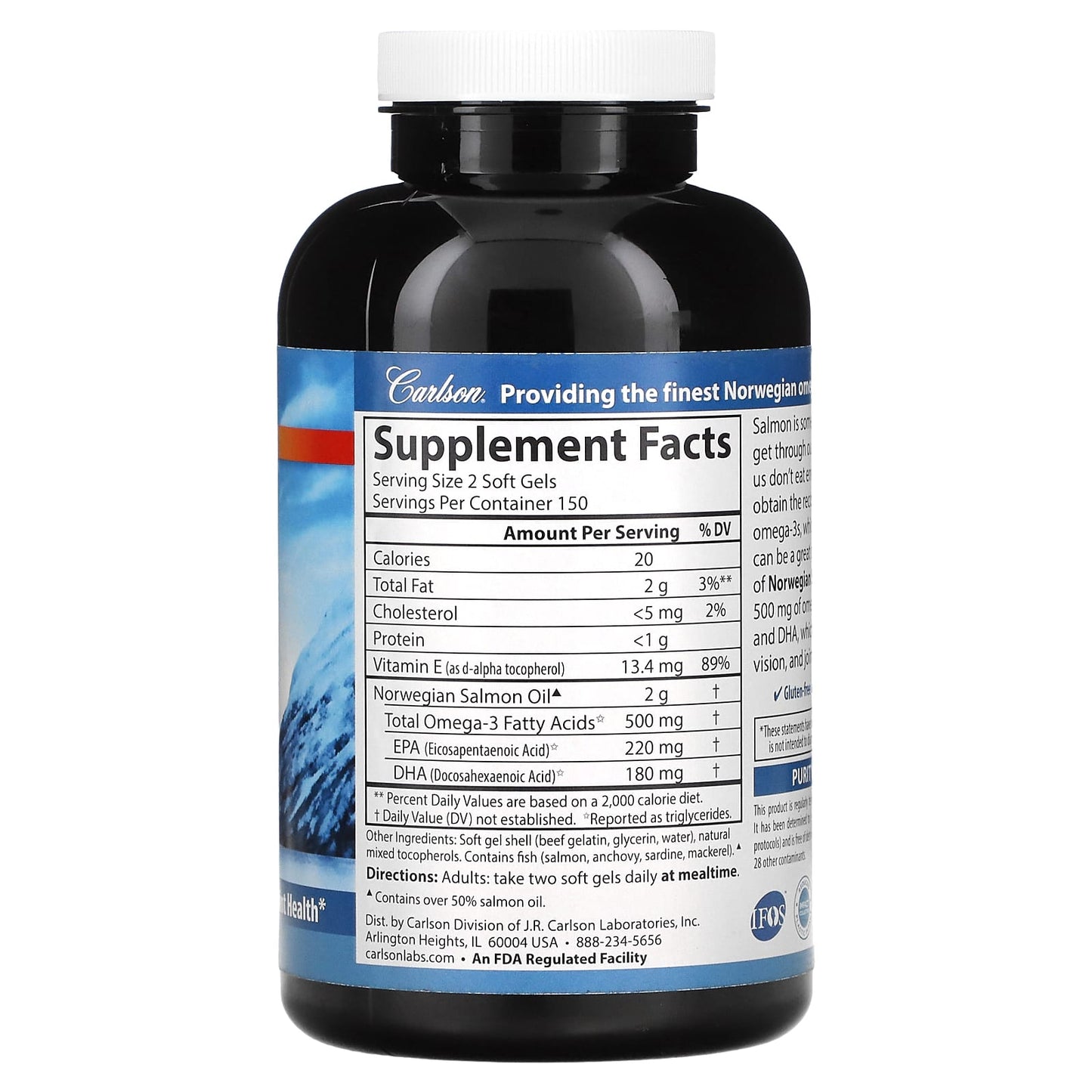 Carlson Labs, Norw Salmon Oil, 300 Softgels UPC 088395015052 | HiLife Vitamins