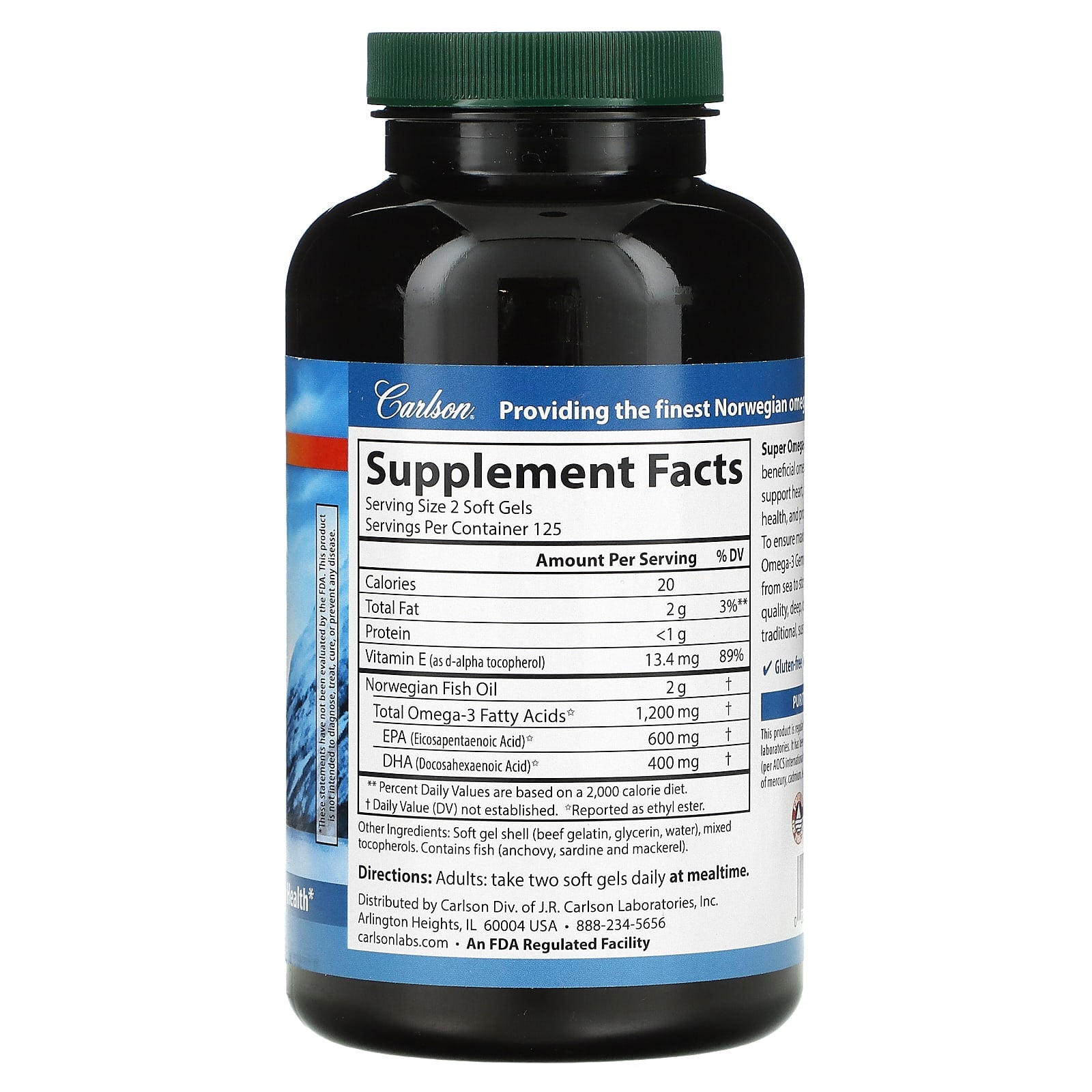 Carlson Labs, Super Omega-3, 250 Softgels UPC 088395015229 | HiLife Vitamins