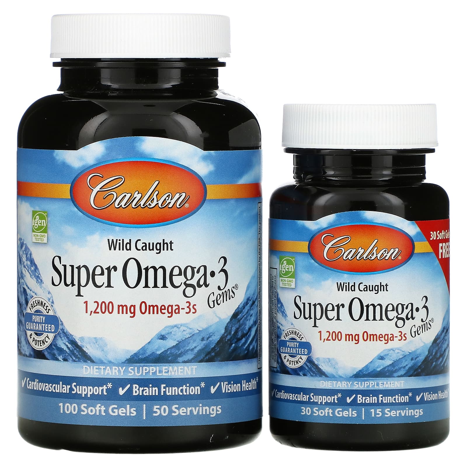 Carlson Labs, Wild Caught Super Omega-3 Gems®, 100 + 30 Softgels UPC 088395015243 | HiLife Vitamins