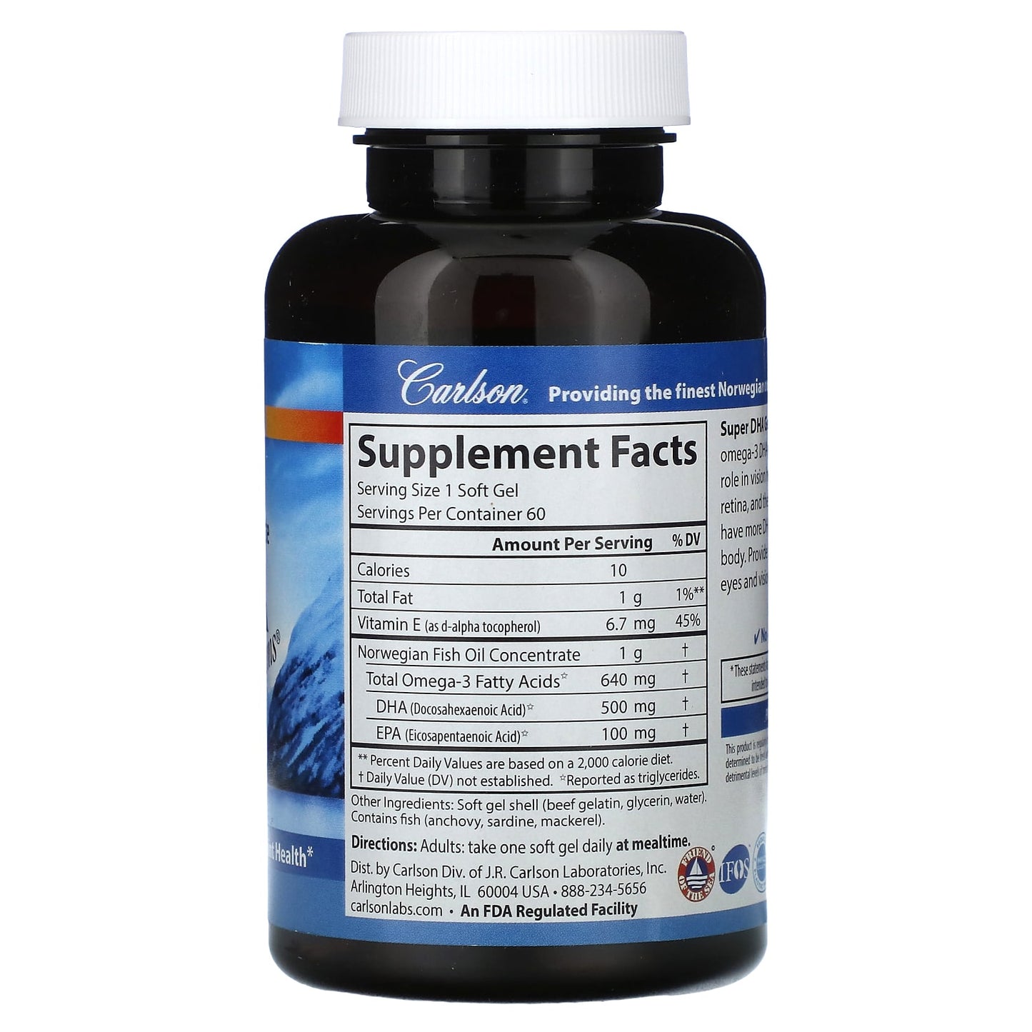 Carlson Labs, Super DHA, 60 Softgels UPC 088395015502 | HiLife Vitamins