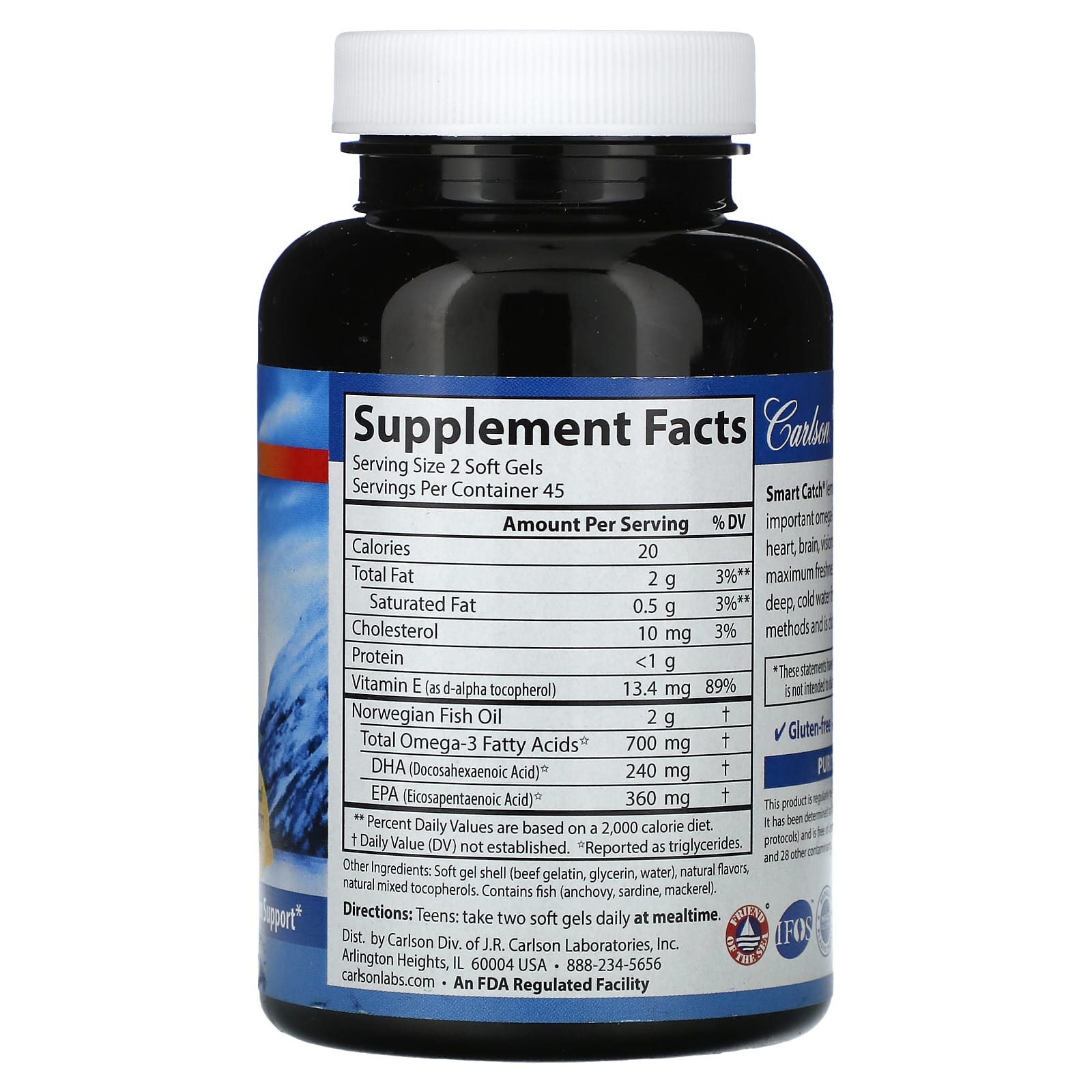 Carlson Labs, SMART CATCH FISH OIL L, 90 Softgels UPC 088395016110 | HiLife Vitamins