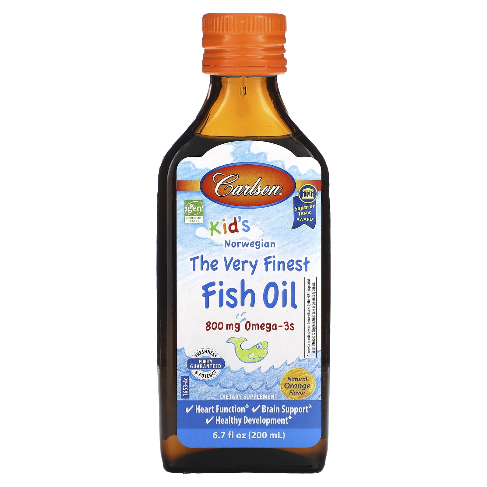 Carlson Labs, Kids Finest Fish Oil Orange, 200 ml UPC 088395016530 | HiLife Vitamins